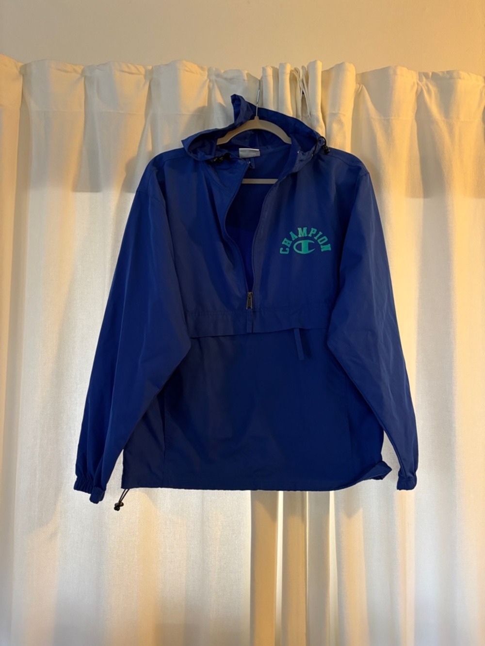 Champion Blue Hooded Windbreaker with Logo Tag